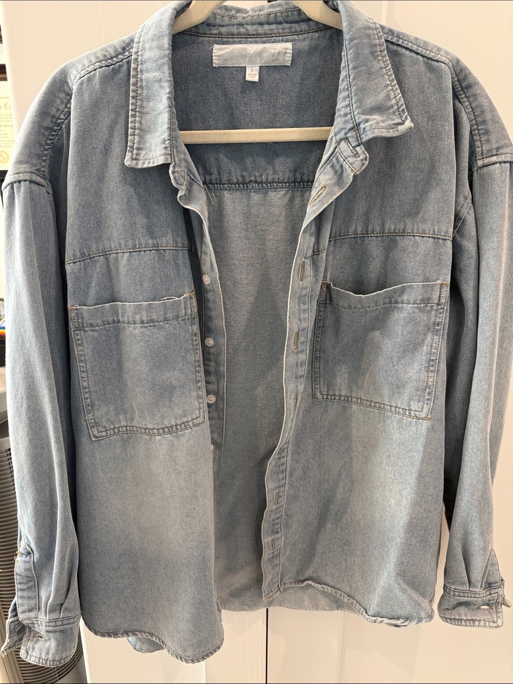 Light Wash Denim Button-Front Shirt Jacket